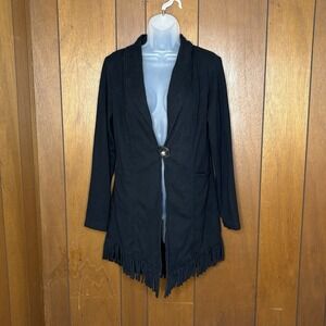 Soft Surroundings Cardigan Women XS Black Boho Western Fringe‎ Festival Cottage